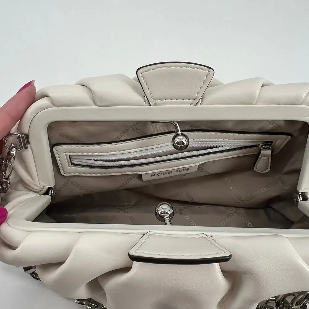 Michael Kors Nola Small Crossbody Bag white silver hardware clasp travel - Picture 5 of 9
